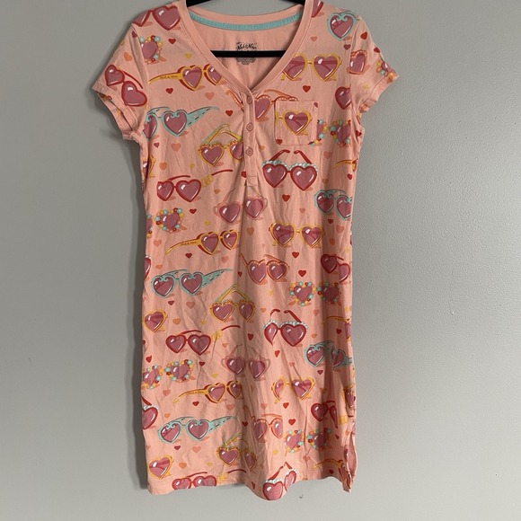 Nick & Nora Women XS Cotton Pink Heart Sunglass Whimsical Sleep Shirt Nightgown - Picture 2 of 11